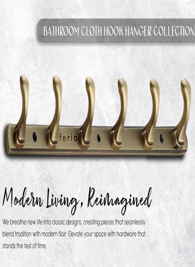 FERIO Zinc 6 Pin Hook Cloth Hanger Door Wall Hooks Rail for Hanging Clothes, Bathroom Cloth Hooks Hanger Door Wall Bedroom Bathroom Robe Hook (Pack of 2, Brass Antique, 6 Hook) - Image 4